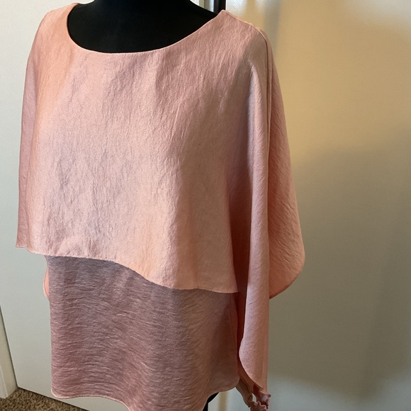 17. DKNY Pink Cape Overlay Crewneck Long Sleeve Blouse Size Large - Picture 6 of 8